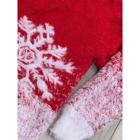 And The Why Pull Over Snowflake  Soft Sweater Red White M/L Oversized - Picture 6 of 6